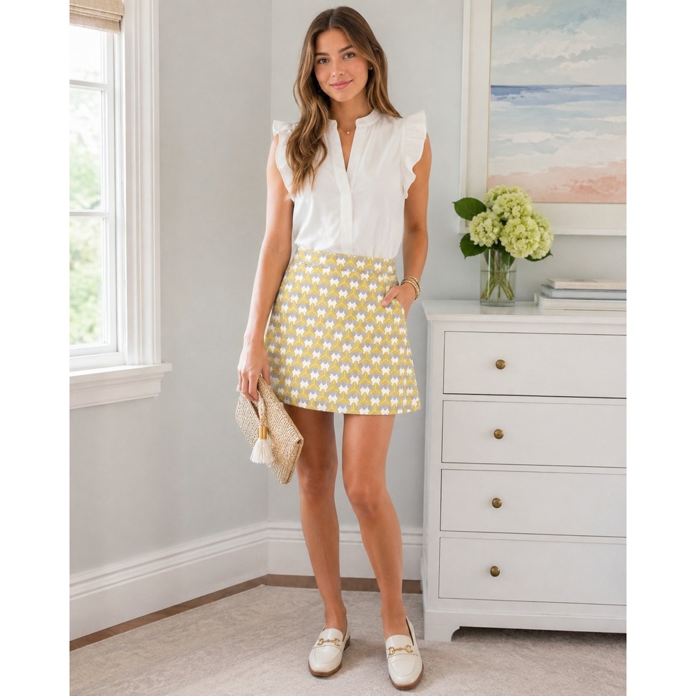 Banana Republic Milly Collection Yellow Grey Geometric Print Mini Skirt 4